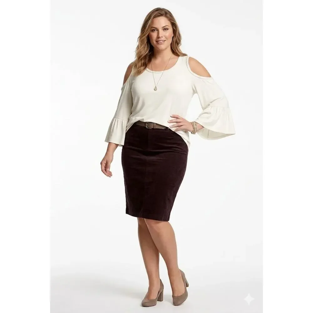 UGC Chico's White Cold Shoulder Bell Sleeve Blouse Braided Trim Boho Flowy Top L - Picture 2 of 9